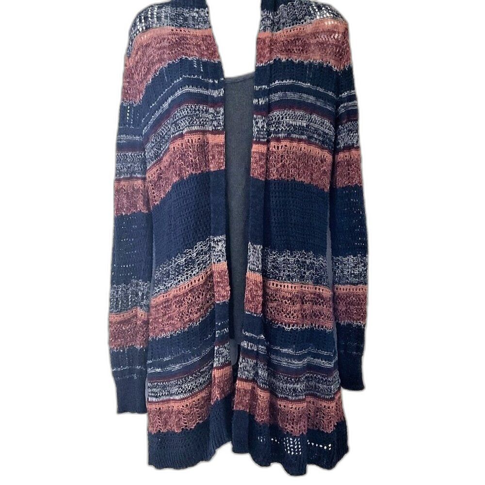 Natural Reflection Boho Striped Open Front Longline Cardigan Sweater Small GUC